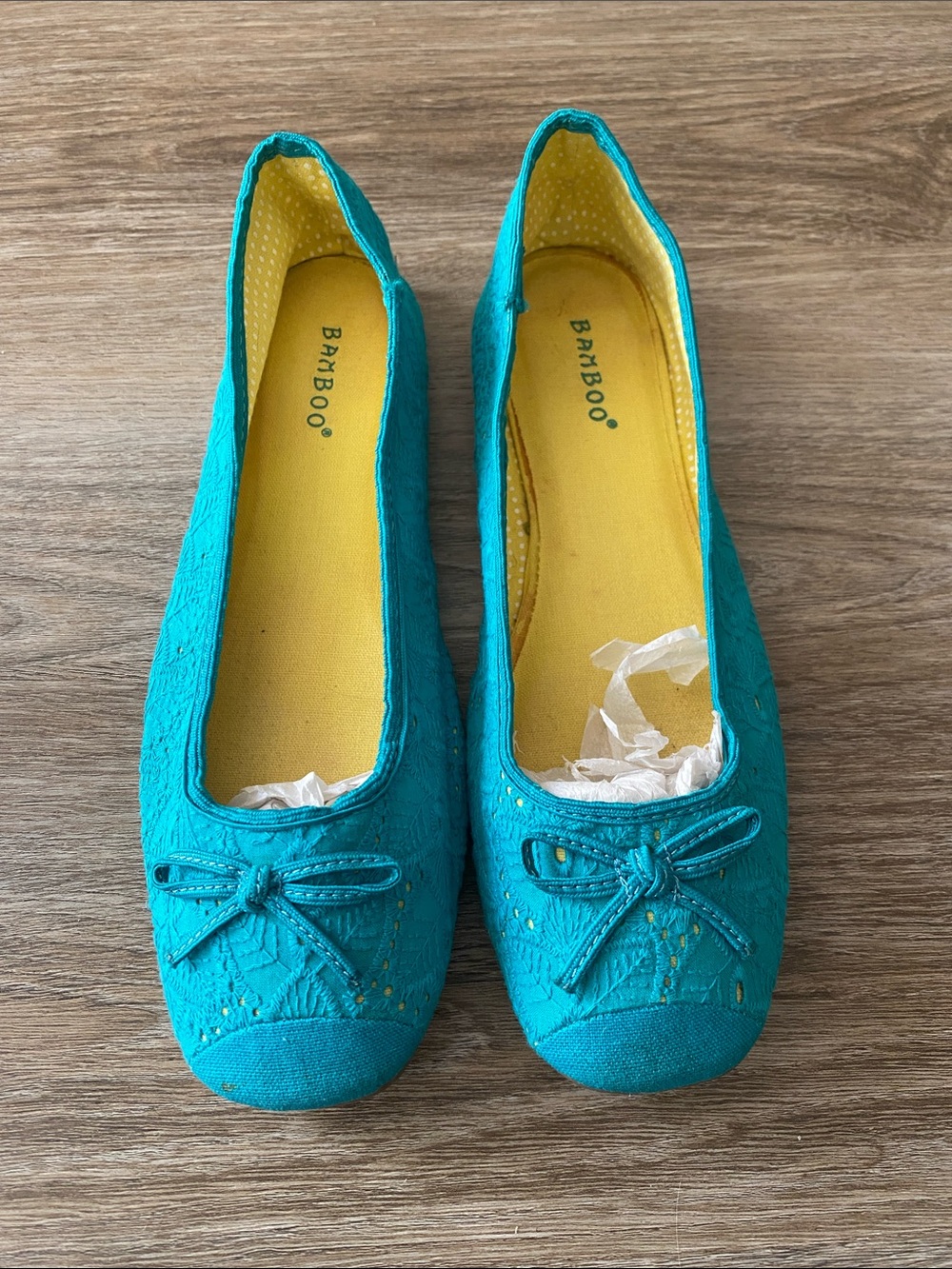 BAMBOO Teal Lace Bow Ballet Flats